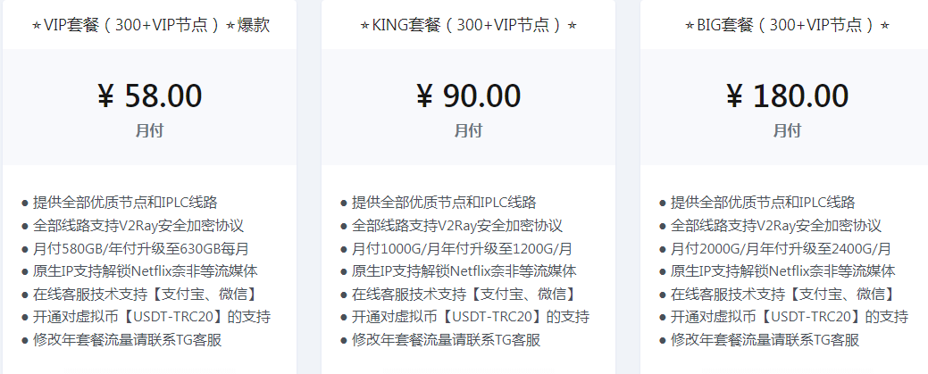 虎云VPN价格套餐图